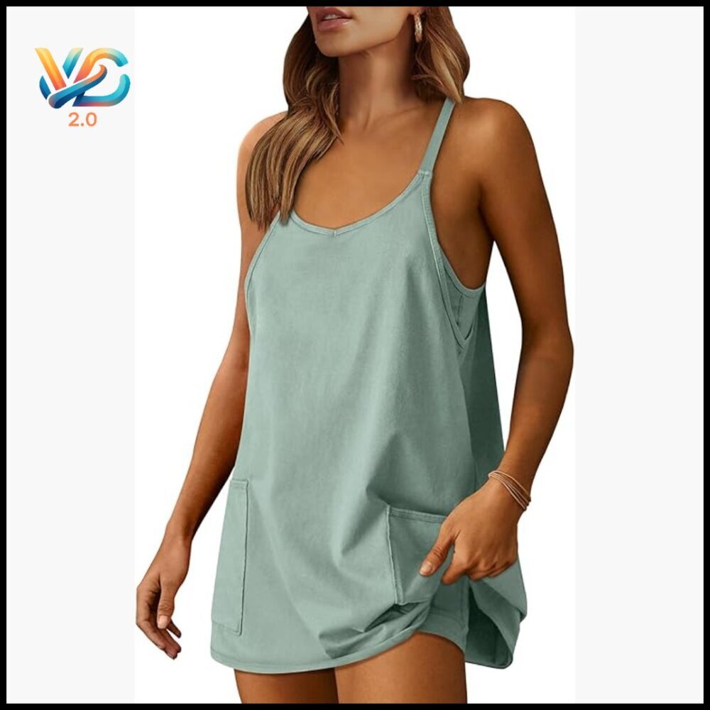 Women's Active Mini Dress Built-in Shorts Lightweight Polyester Rayon Spandex
